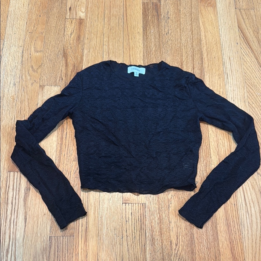 Hersy Black Long Sleeve Mesh Lace Women's Top Size Small